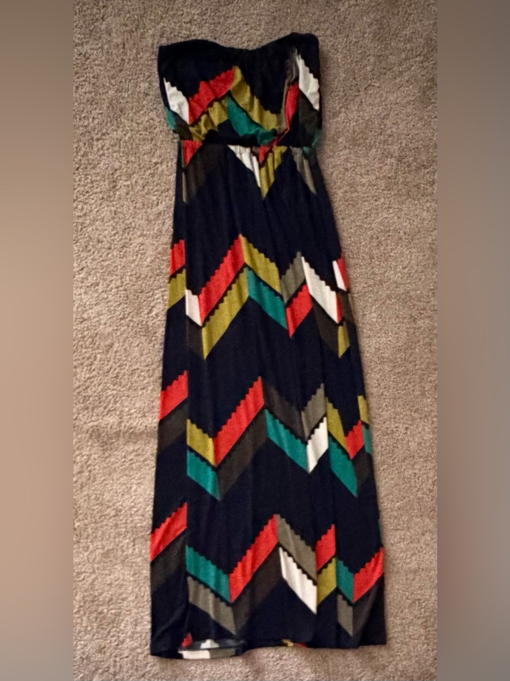 Trixxi Black Maxi Skirt with Red, Green, White & Olive Chevron
